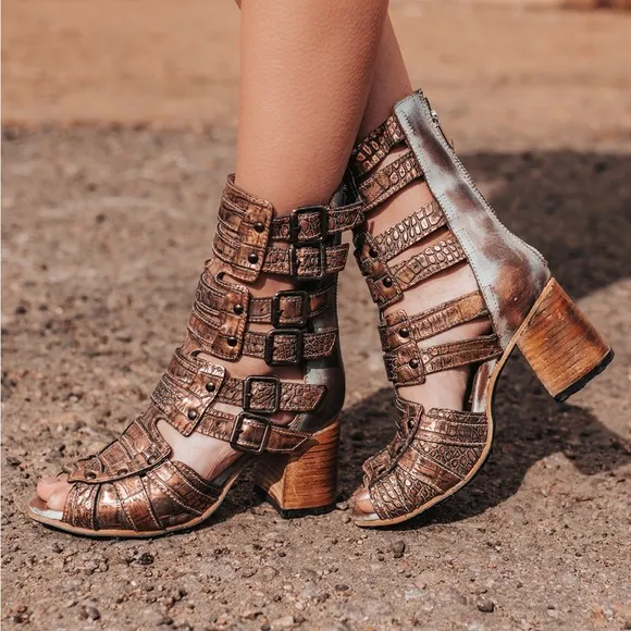 FREEBIRD Zane Handmade Gladiator Sandal Boots Blush Croco Multi Leather 10 NWT