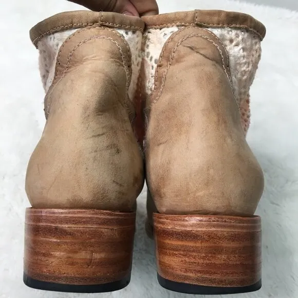 Freebirds by Steven Coyote Crochet Booties Sz 9 Leather Tan Brown Boho Festival