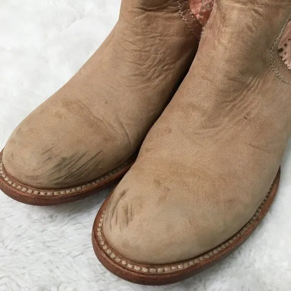 Freebirds by Steven Coyote Crochet Booties Sz 9 Leather Tan Brown Boho Festival