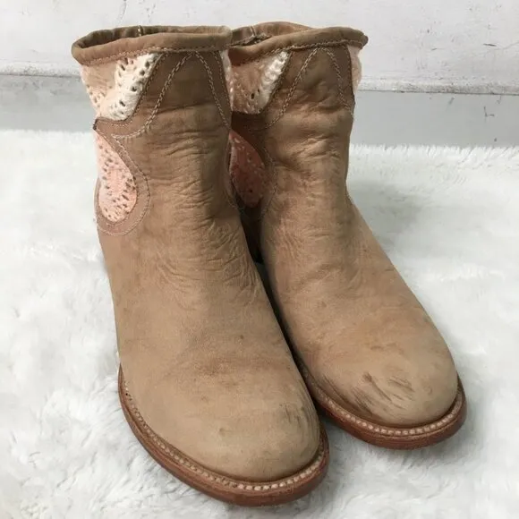 Freebirds by Steven Coyote Crochet Booties Sz 9 Leather Tan Brown Boho Festival