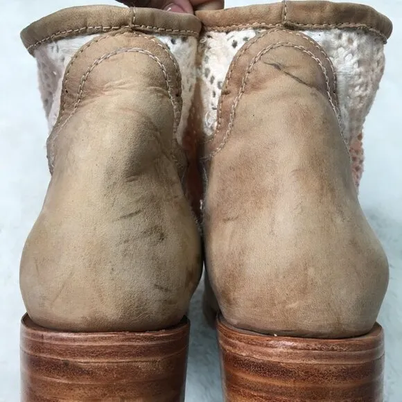 Freebirds by Steven Coyote Crochet Booties Sz 9 Leather Tan Brown Boho Festival