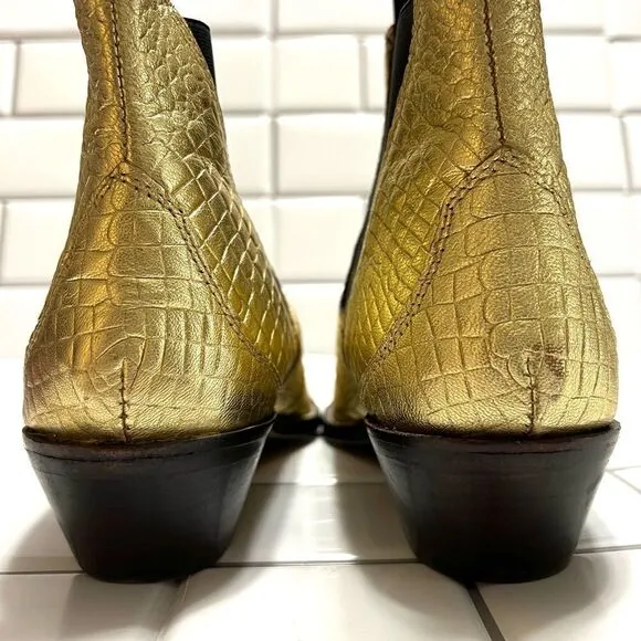 Free People Beau Western Chelsea Ankle Boot Metallic Gold Pointed Square Toe 8.5