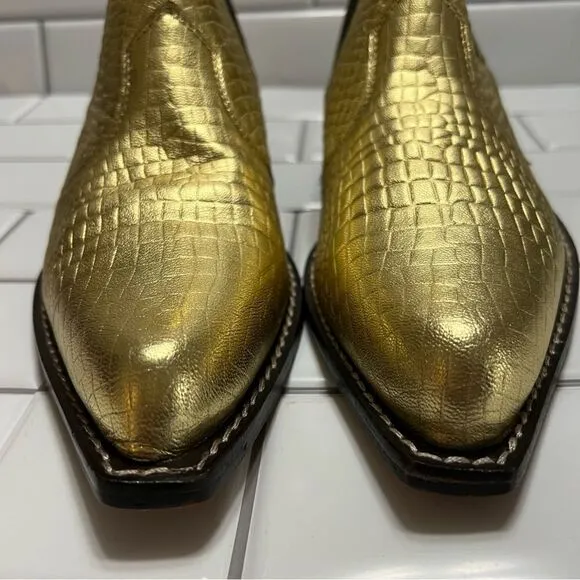 Free People Beau Western Chelsea Ankle Boot Metallic Gold Pointed Square Toe 8.5