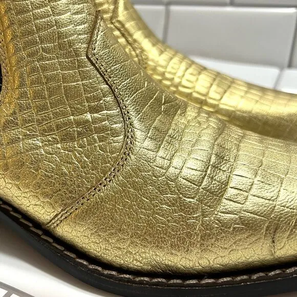 Free People Beau Western Chelsea Ankle Boot Metallic Gold Pointed Square Toe 8.5