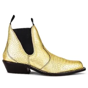 Free People Beau Western Chelsea Ankle Boot Metallic Gold Pointed Square Toe 8.5