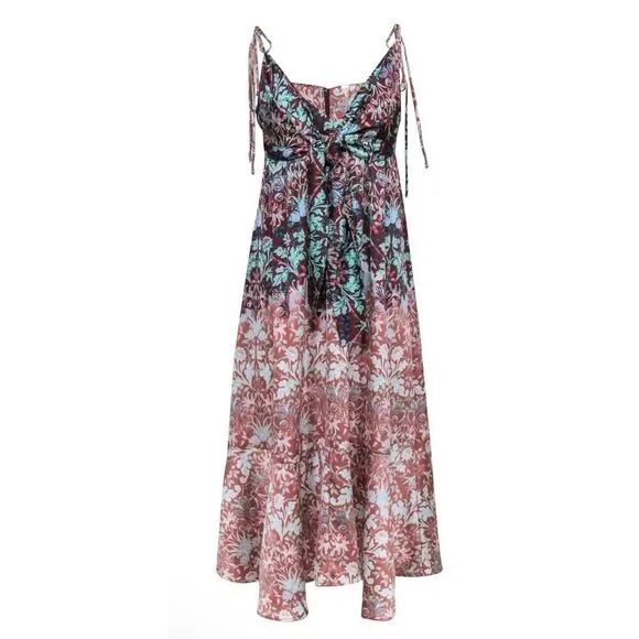 Free People - Maroon &amp; Mauve Floral Print Tie Strap Halter Maxi Dress NWT Size X