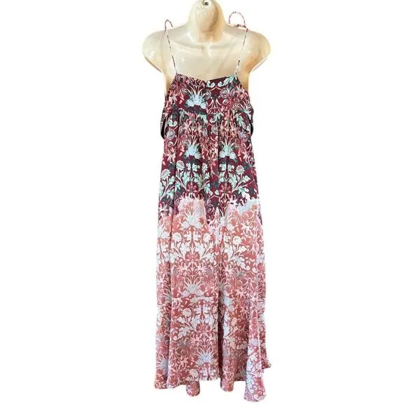 Free People - Maroon &amp; Mauve Floral Print Tie Strap Halter Maxi Dress NWT Size X