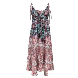 Free People - Maroon &amp; Mauve Floral Print Tie Strap Halter Maxi Dress NWT Size X