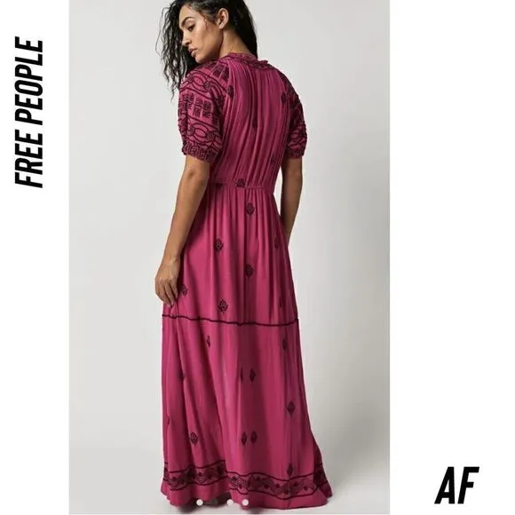 FREE PEOPLE RILEY SMOCKED MAXI DRESS IN FUCHSIA NEW