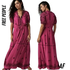 FREE PEOPLE RILEY SMOCKED MAXI DRESS IN FUCHSIA NEW
