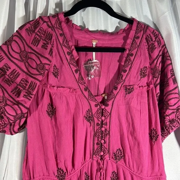 FREE PEOPLE RILEY SMOCKED MAXI DRESS IN FUCHSIA NEW