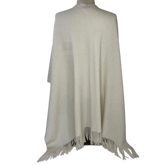 Fringe Wrap Sweater Shawl Duster Cape Poncho Ivory Cream Off White Tan Beige
