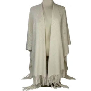 Fringe Wrap Sweater Shawl Duster Cape Poncho Ivory Cream Off White Tan Beige