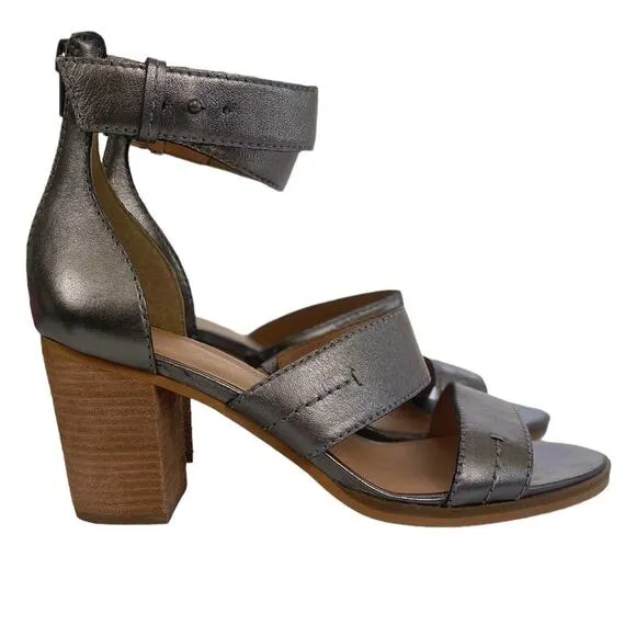 Frye &amp; Co. Bryn Stitch Sandals  Gunmetal Gray Metallic Finish  Leather Size 8.5