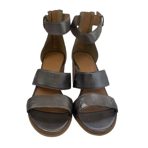 Frye &amp; Co. Bryn Stitch Sandals  Gunmetal Gray Metallic Finish  Leather Size 8.5