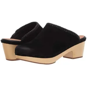 FRYE &amp; CO Odessa Braid Platform Mules/Clogs Black Suede With Wooden Heel Sz 9