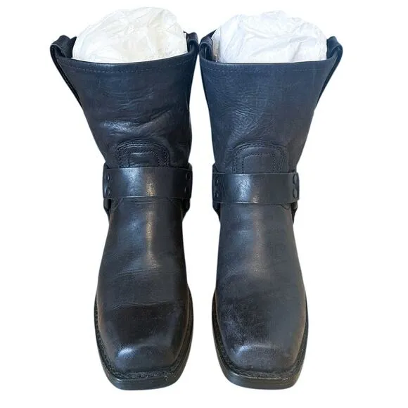 Frye Black Leather Square Toe Harness Ankle Boots Size 8.5