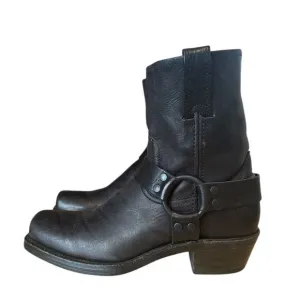 Frye Black Leather Square Toe Harness Ankle Boots Size 8.5