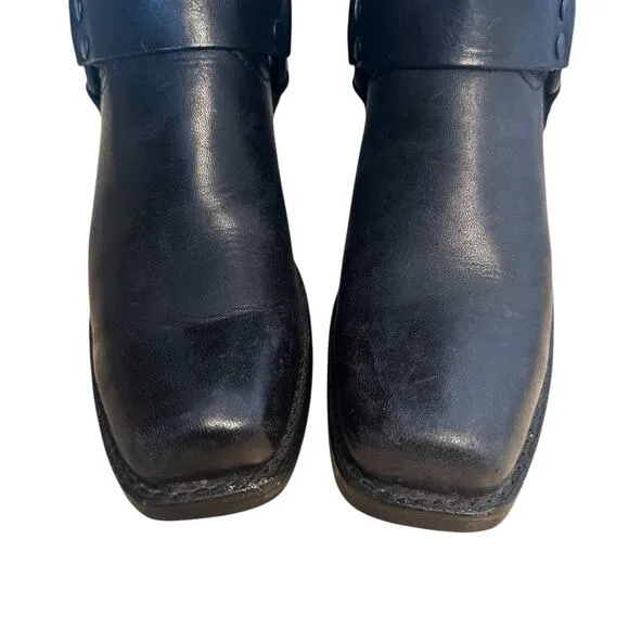 Frye Black Leather Square Toe Harness Ankle Boots Size 8.5