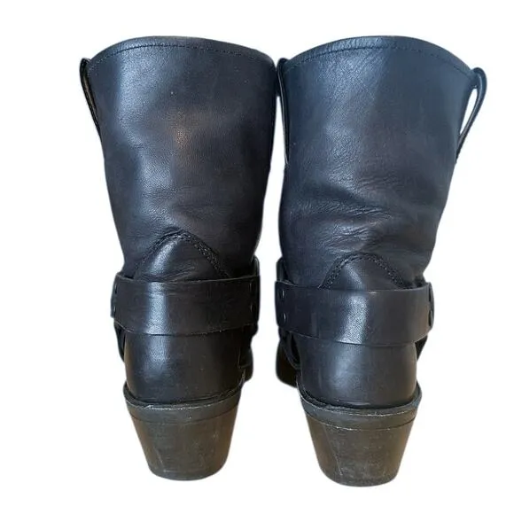 Frye Black Leather Square Toe Harness Ankle Boots Size 8.5