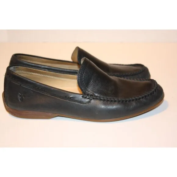 FRYE Black Lewis Venetian Leather Loafers Driving Moccasins Men's sz 9.5