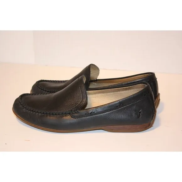 FRYE Black Lewis Venetian Leather Loafers Driving Moccasins Men's sz 9.5