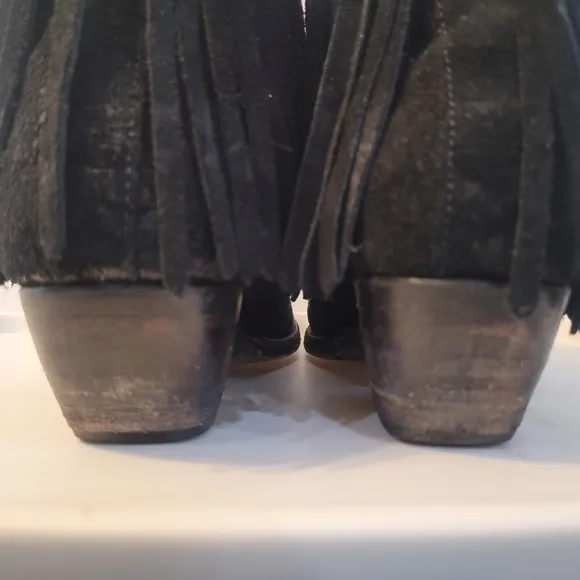 FRYE Black Suede Leather Fringe Bootie Womens Boots Sz 7.5 Festival Boho Western