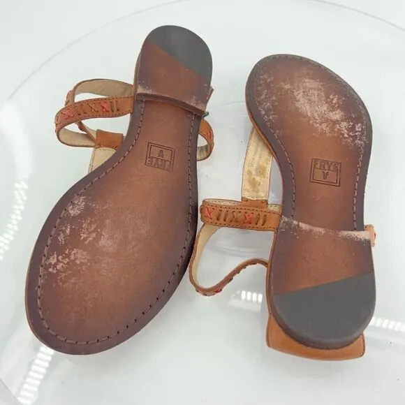 Frye Carson Boho Thong Sandals Women's 9 Brown Leather Strappy Beaded Gladiator