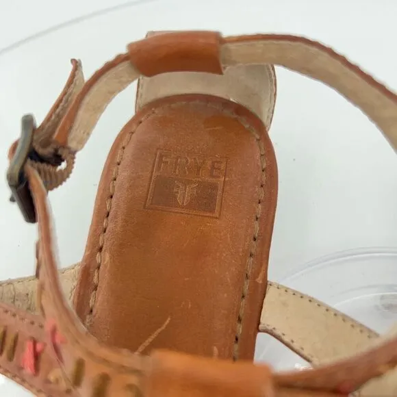 Frye Carson Boho Thong Sandals Women's 9 Brown Leather Strappy Beaded Gladiator