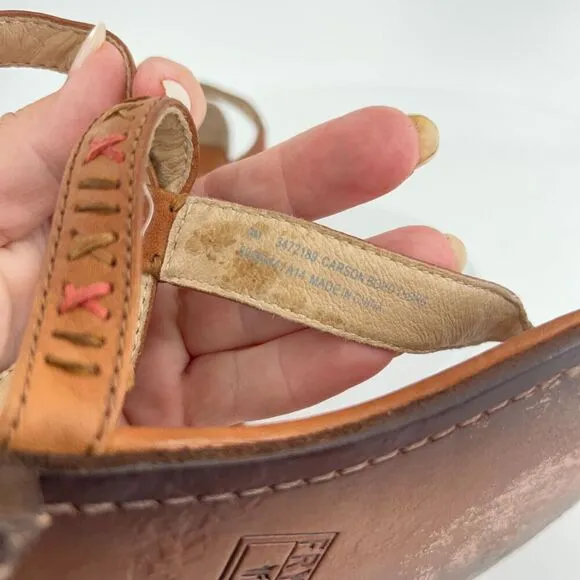 Frye Carson Boho Thong Sandals Women's 9 Brown Leather Strappy Beaded Gladiator