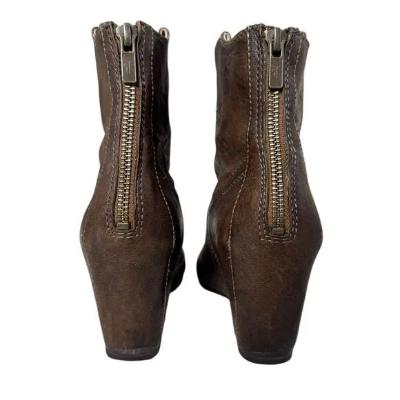 FRYE Carson Wedge Bootie Brown Leather Women's Size 7.5 Boho Western Rodeo EUC