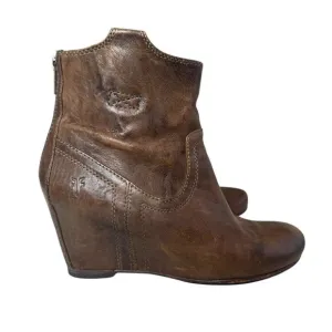 FRYE Carson Wedge Bootie Brown Leather Women's Size 7.5 Boho Western Rodeo EUC