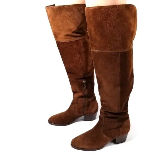 FRYE Clara Brown Suede Over the Knee Tall Boots Western Boho Brown Block Heel