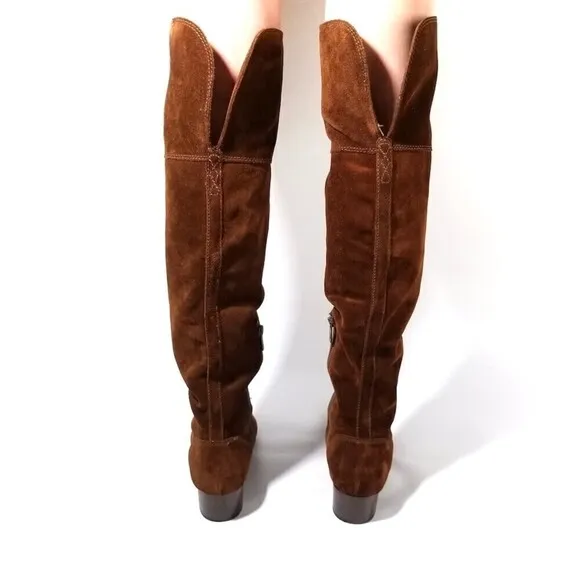 FRYE Clara Brown Suede Over the Knee Tall Boots Western Boho Brown Block Heel