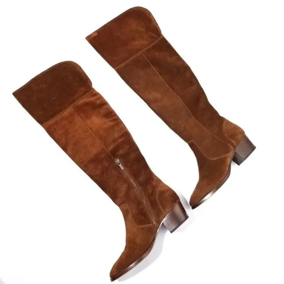 FRYE Clara Brown Suede Over the Knee Tall Boots Western Boho Brown Block Heel