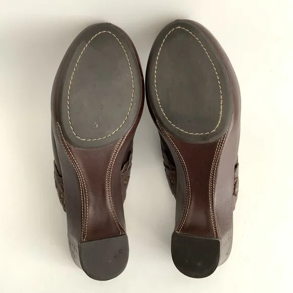 Frye Clogs Women Size 10M Brown Leather Slip-on Chunky Braid Studs Logo Shoes