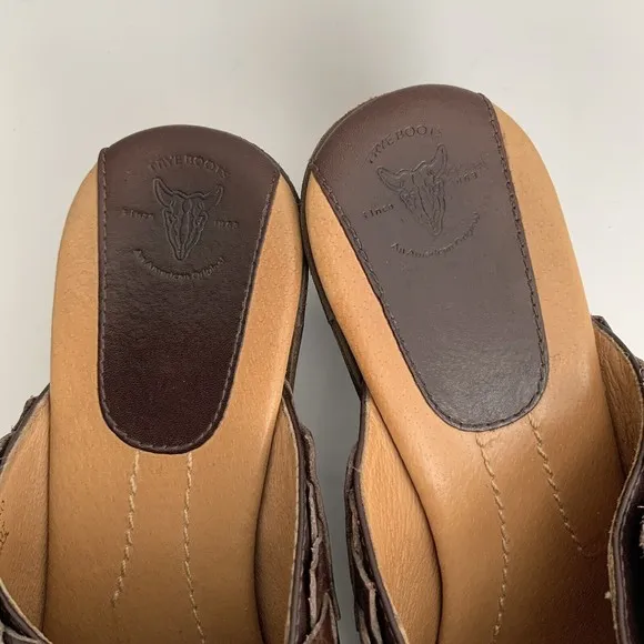 Frye Clogs Women Size 10M Brown Leather Slip-on Chunky Braid Studs Logo Shoes