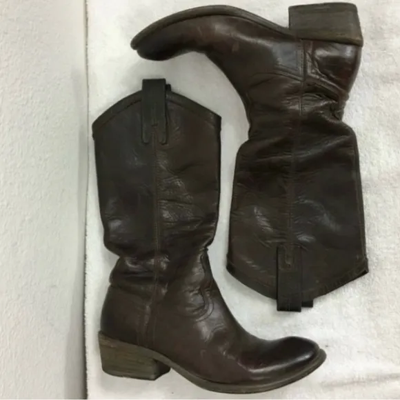 FRYE Dark Brown Leather Carson Pull On Western Riding Boots #77679 Size 6 Boho