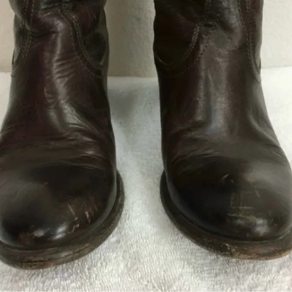 FRYE Dark Brown Leather Carson Pull On Western Riding Boots #77679 Size 6 Boho