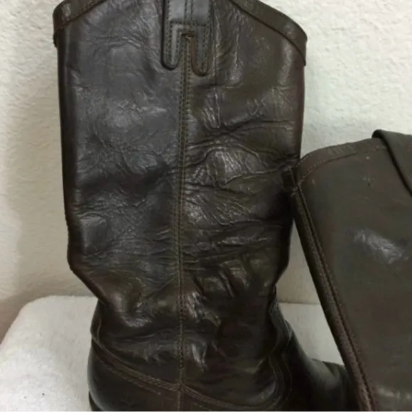 FRYE Dark Brown Leather Carson Pull On Western Riding Boots #77679 Size 6 Boho
