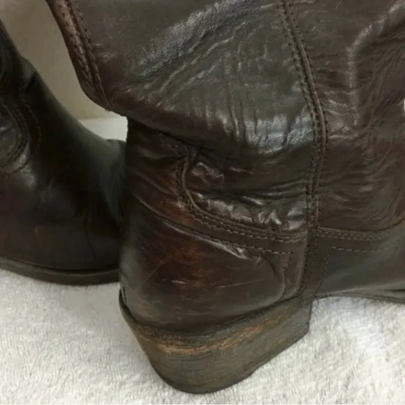 FRYE Dark Brown Leather Carson Pull On Western Riding Boots #77679 Size 6 Boho