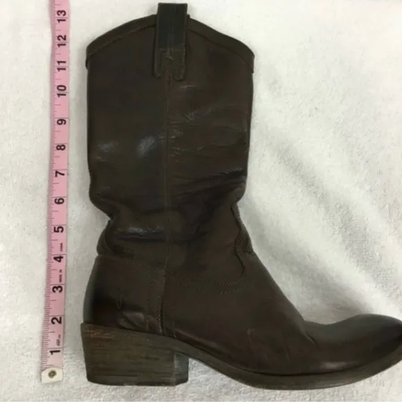 FRYE Dark Brown Leather Carson Pull On Western Riding Boots #77679 Size 6 Boho