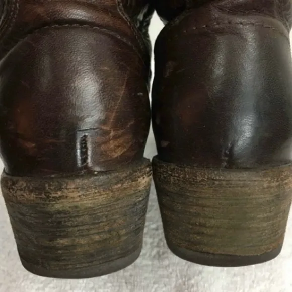 FRYE Dark Brown Leather Carson Pull On Western Riding Boots #77679 Size 6 Boho