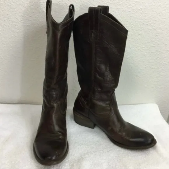 FRYE Dark Brown Leather Carson Pull On Western Riding Boots #77679 Size 6 Boho