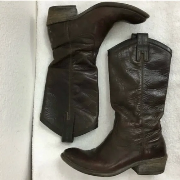 FRYE Dark Brown Leather Carson Pull On Western Riding Boots #77679 Size 6 Boho
