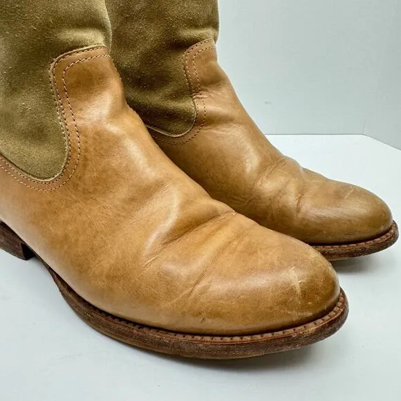 Frye Jamie Light Tan Distressed Leather Back Zip Western Ankle Boots Booties