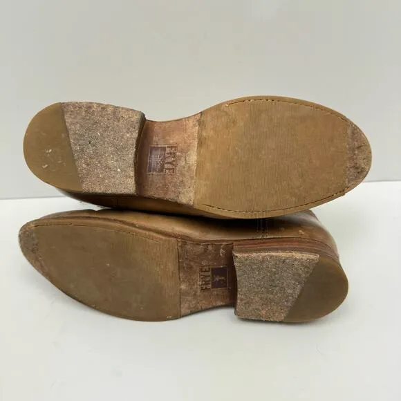 Frye Jamie Light Tan Distressed Leather Back Zip Western Ankle Boots Booties
