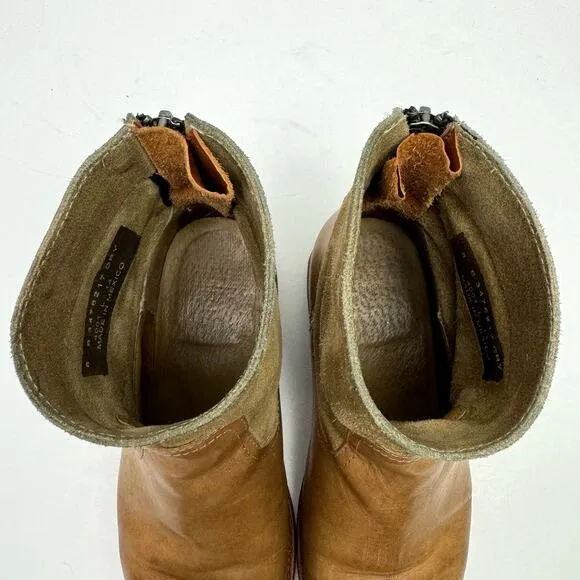 Frye Jamie Light Tan Distressed Leather Back Zip Western Ankle Boots Booties
