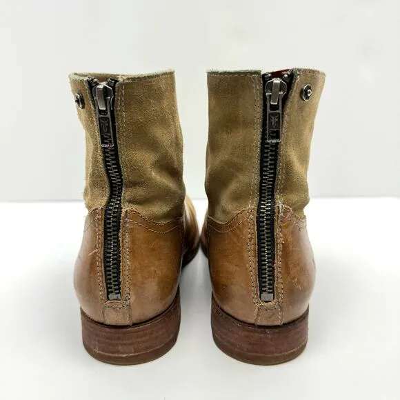 Frye Jamie Light Tan Distressed Leather Back Zip Western Ankle Boots Booties