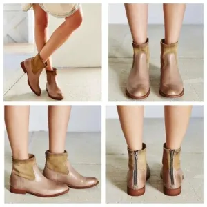 Frye Jamie Light Tan Distressed Leather Back Zip Western Ankle Boots Booties